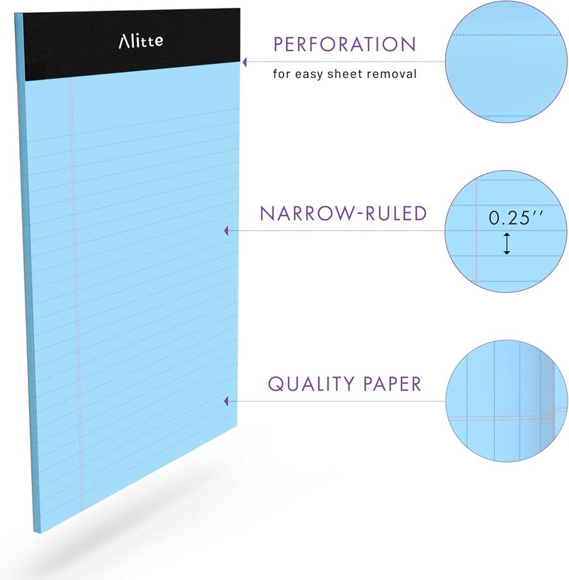 Alitte Colored Legal Notepads 5x8, Pack of 12- Perforated Narrow Ruled Writing Pad - Premium Thick Paper, No Ink Bleeding - Legal Pads For Home, Office, School, Business - 50 Sheets Per Notebook - Image 2